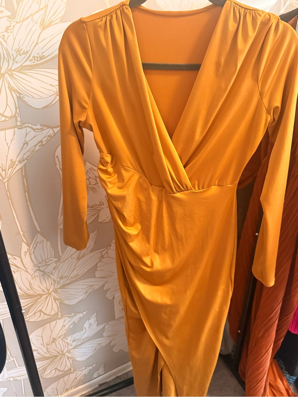 Mustard Yellow Wrap V-Neck Women’s Dress